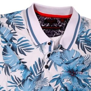 Ted Baker Golf Polo‎ Shirt Floral Print Short Sleeve White Blue Size 6 XL